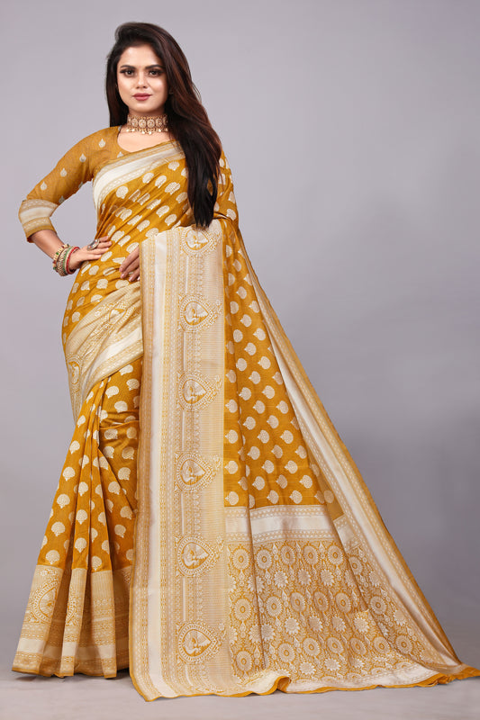 Delightful Exclusive Attractive Designer Bollywood Saree For Women Soft Lichi Silk saree with Rich Pallu & Meenakari with Weaving  Border ( Rapair Buta - Yellow )