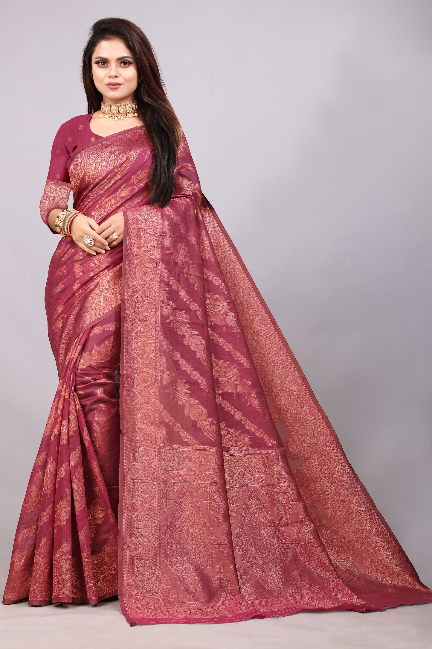 Delightful Exclusive Attractive Designer Bollywood Saree For Women Soft Lichi Silk saree with Rich Pallu & Meenakari with Weaving Border ( Rapair Leriya - Pink )