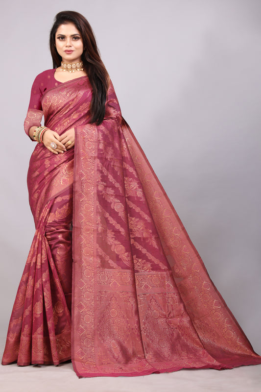 Delightful Exclusive Attractive Designer Bollywood Saree For Women Soft Lichi Silk saree with Rich Pallu & Meenakari with Weaving  Border ( Rapair Leriya - Pink )