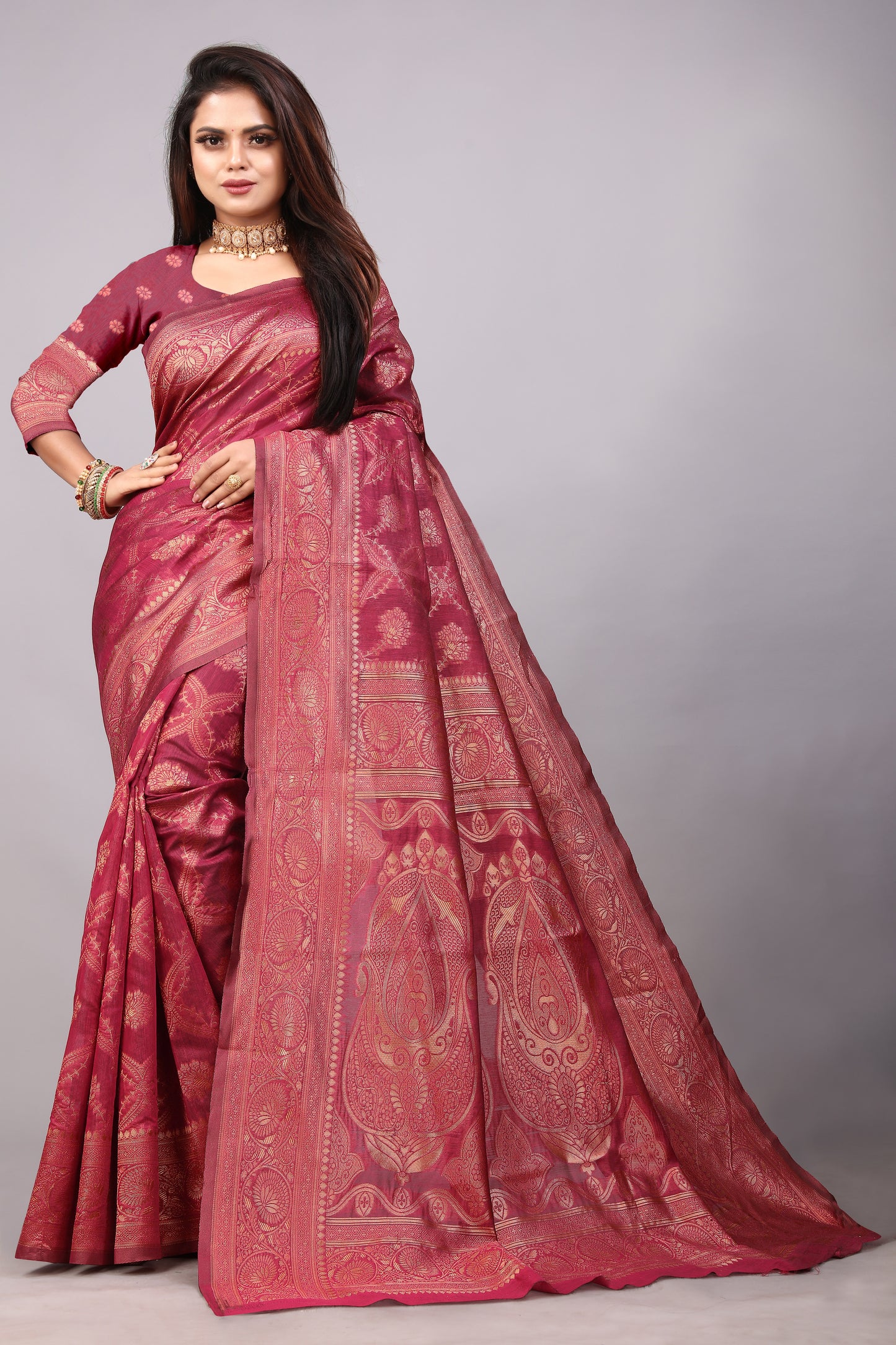Delightful Exclusive Attractive Designer Bollywood Saree For Women Soft Lichi Silk saree with Rich Pallu & Meenakari with Weaving Border ( Rapair Leriya 02 - Pink )