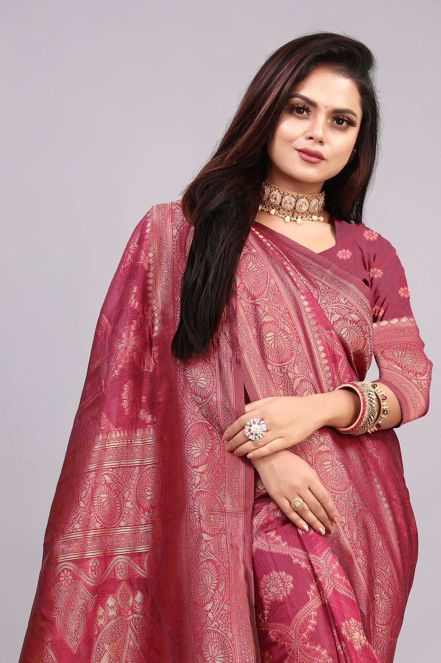 Delightful Exclusive Attractive Designer Bollywood Saree For Women Soft Lichi Silk saree with Rich Pallu & Meenakari with Weaving Border ( Rapair Leriya 02 - Pink )