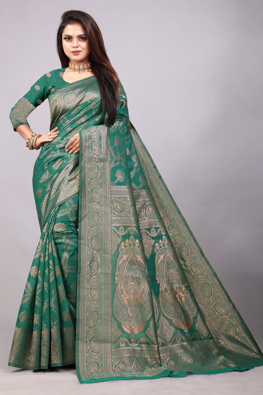 Delightful Exclusive Attractive Designer Bollywood Saree For Women Soft Lichi Silk saree with Rich Pallu & Meenakari with Weaving  Border ( Rapair Leriya 02 - Rama )