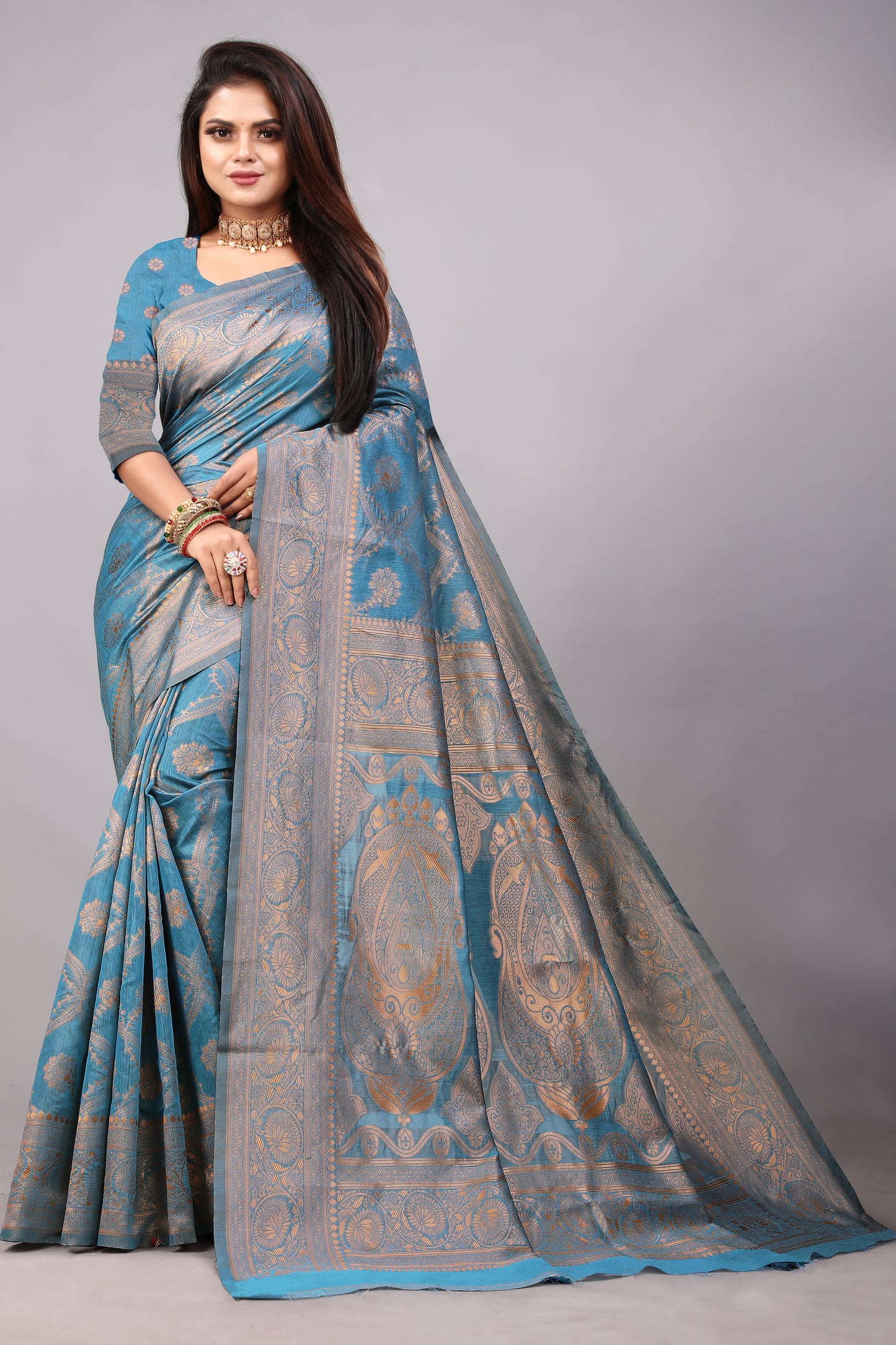 Delightful Exclusive Attractive Designer Bollywood Saree For Women Soft Lichi Silk saree with Rich Pallu & Meenakari with Weaving Border ( Rapair Leriya 02 - Light Blue )