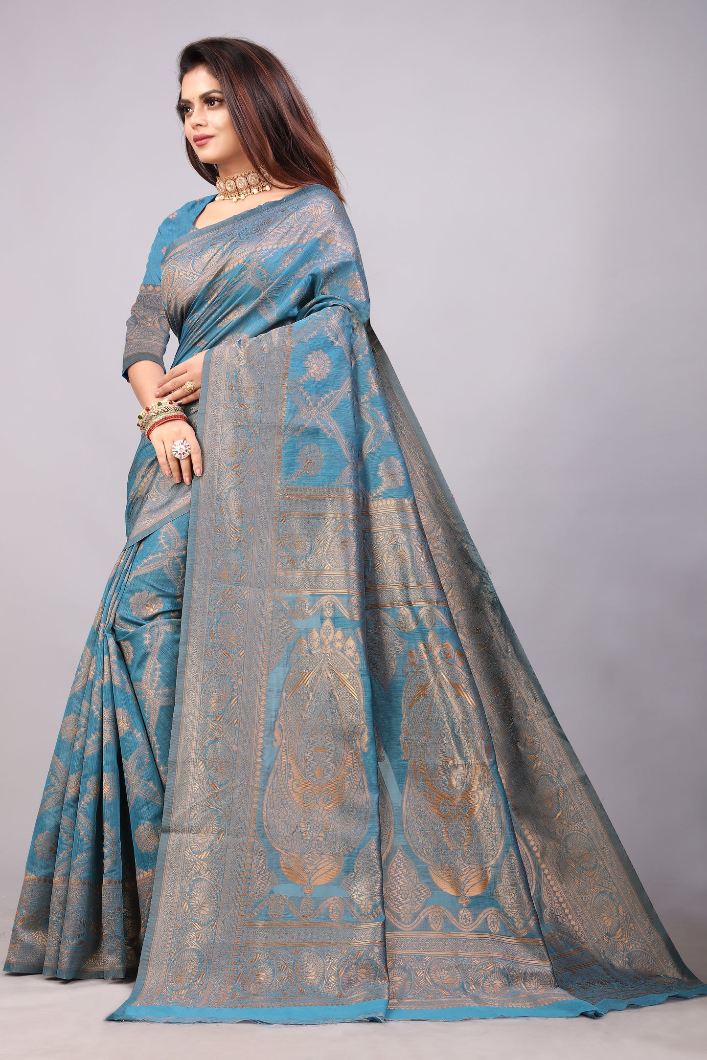 Delightful Exclusive Attractive Designer Bollywood Saree For Women Soft Lichi Silk saree with Rich Pallu & Meenakari with Weaving Border ( Rapair Leriya 02 - Light Blue )