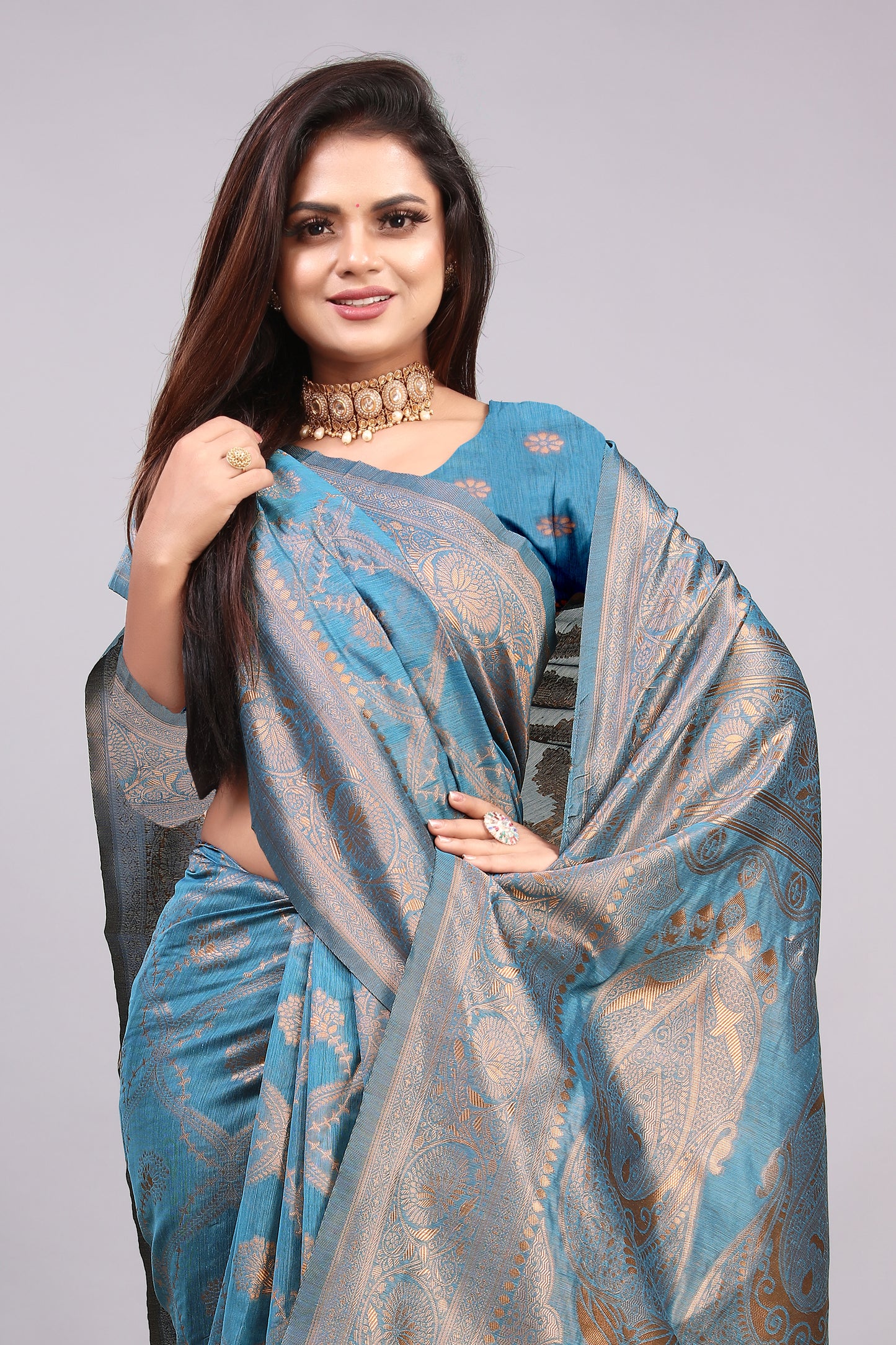 Delightful Exclusive Attractive Designer Bollywood Saree For Women Soft Lichi Silk saree with Rich Pallu & Meenakari with Weaving Border ( Rapair Leriya 02 - Light Blue )