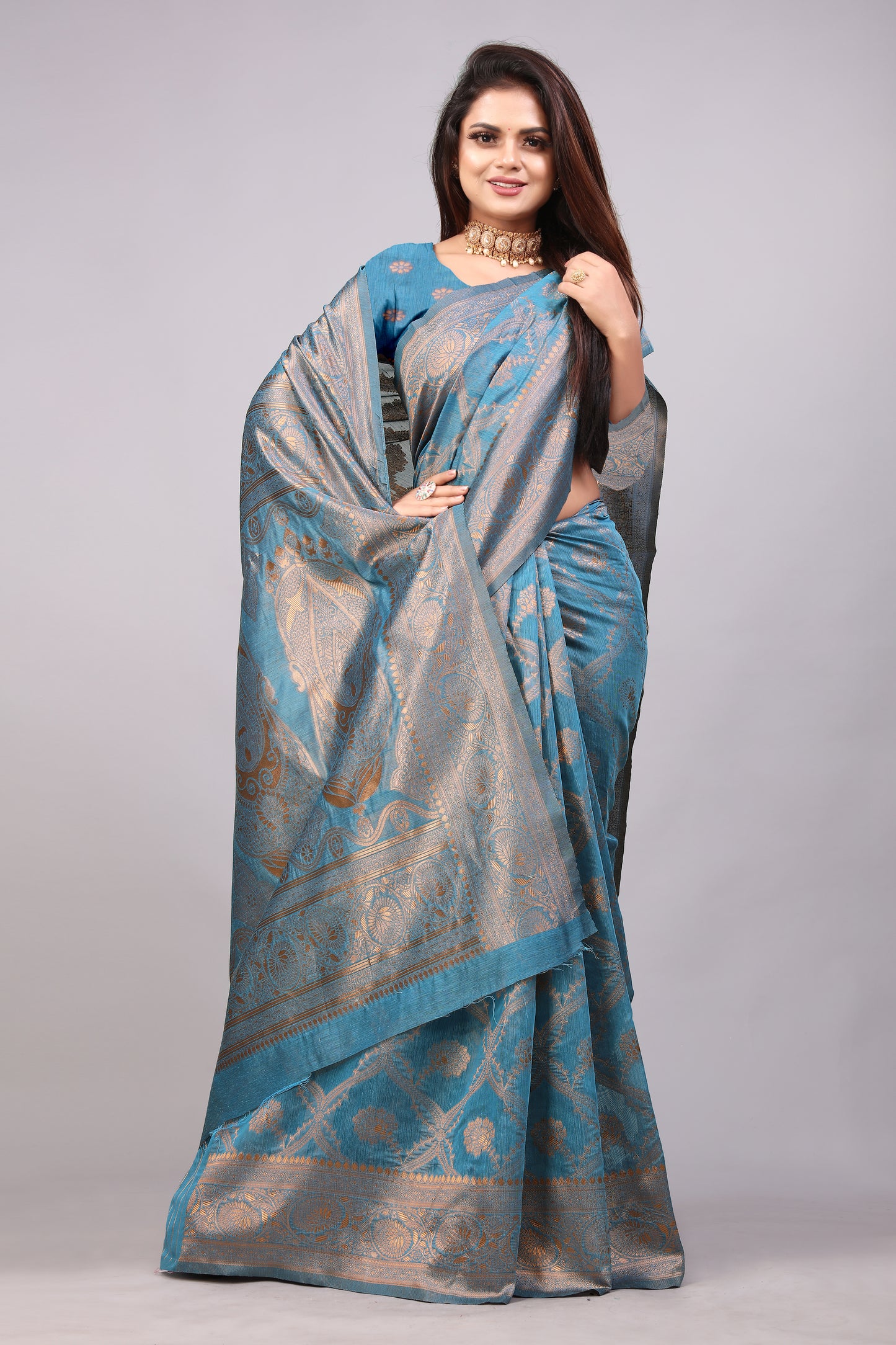Delightful Exclusive Attractive Designer Bollywood Saree For Women Soft Lichi Silk saree with Rich Pallu & Meenakari with Weaving Border ( Rapair Leriya 02 - Light Blue )
