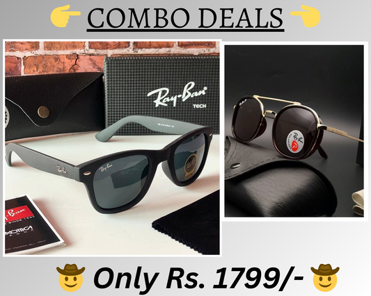 RAY-BAN New Top Trending Men's Pack Of 2 Combo Hot Favourite Wintage Sunglass For Unisex.