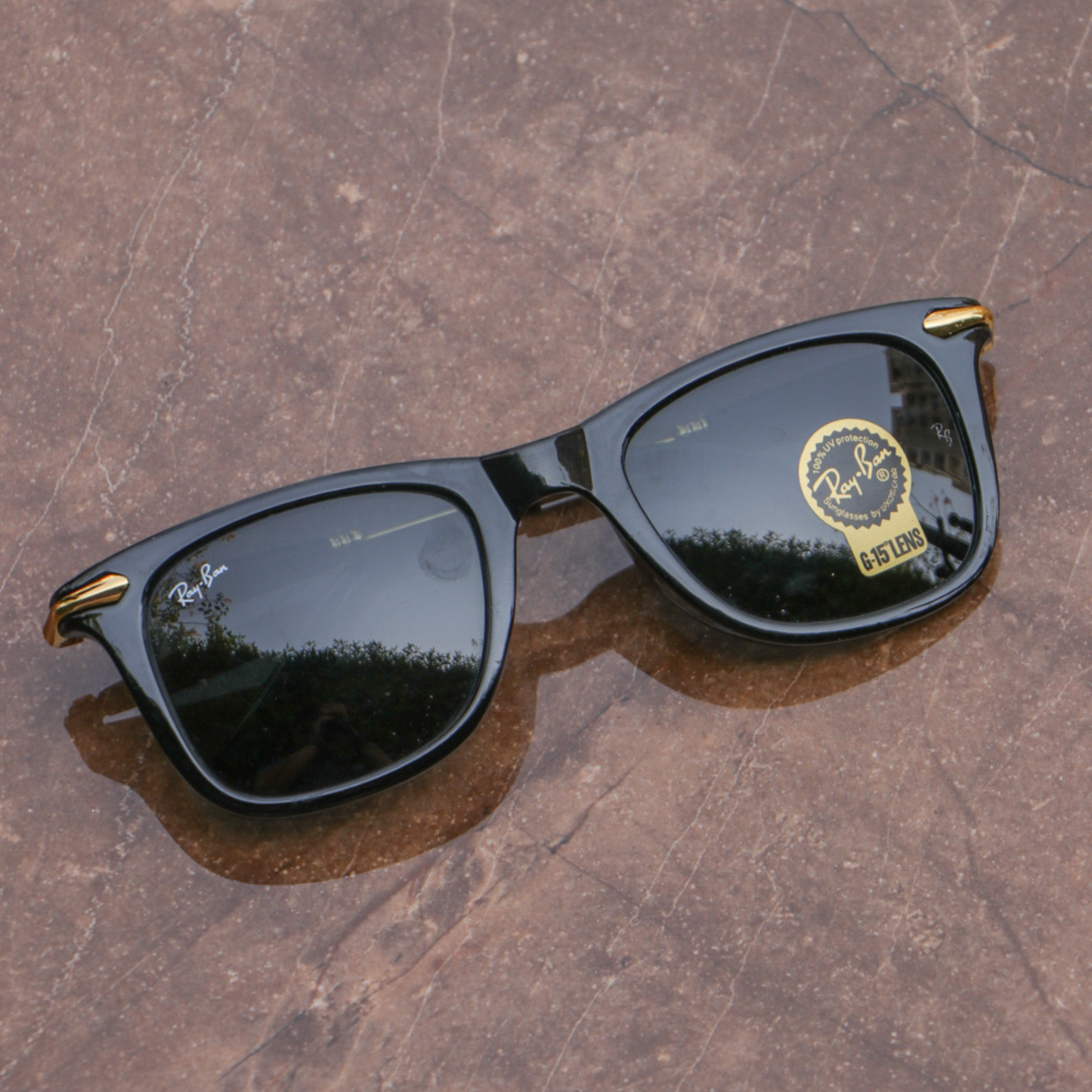 RAY-BAN New Modern Addition Black & Gold 2148 Square Sunglass For Unisex