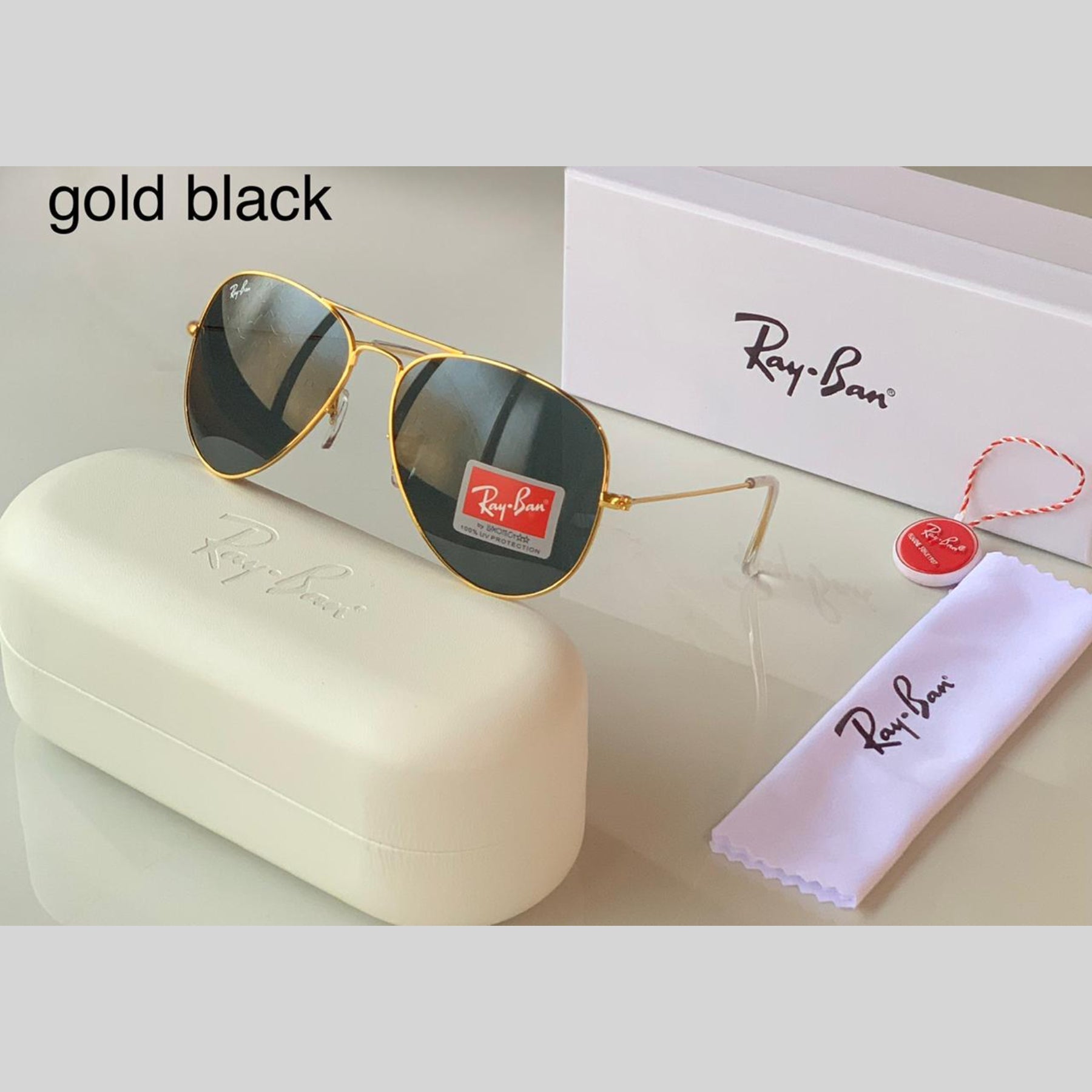 Ray Ban Aviator - shops Gold Frame with Black Lenses