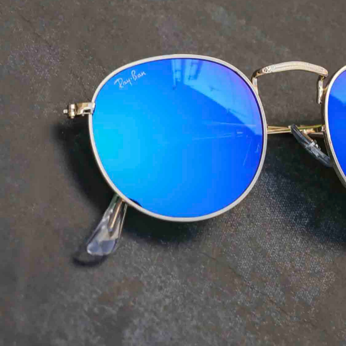 RAY-BAN New Stylish Attractive Blue & Gold 3447 Round Sunglass For Unisex