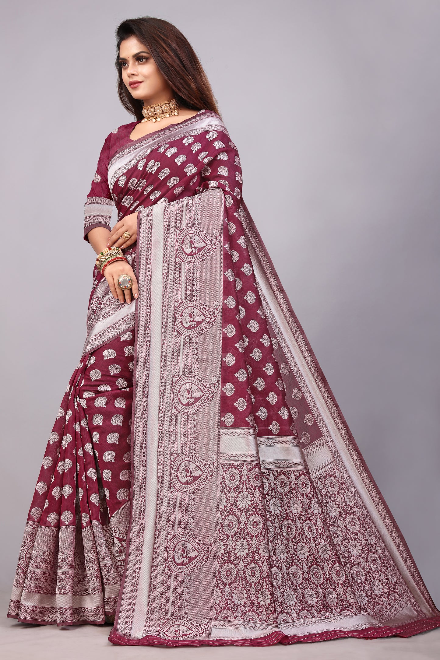 Delightful Exclusive Attractive Designer Bollywood Saree For Women Soft Lichi Silk saree with Rich Pallu & Meenakari with Weaving  Border ( Rapair Buta - Maroon )