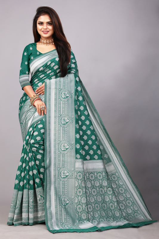 Delightful Exclusive Attractive Designer Bollywood Saree For Women Soft Lichi Silk saree with Rich Pallu & Meenakari with Weaving  Border ( Rapair Buta - Rama )