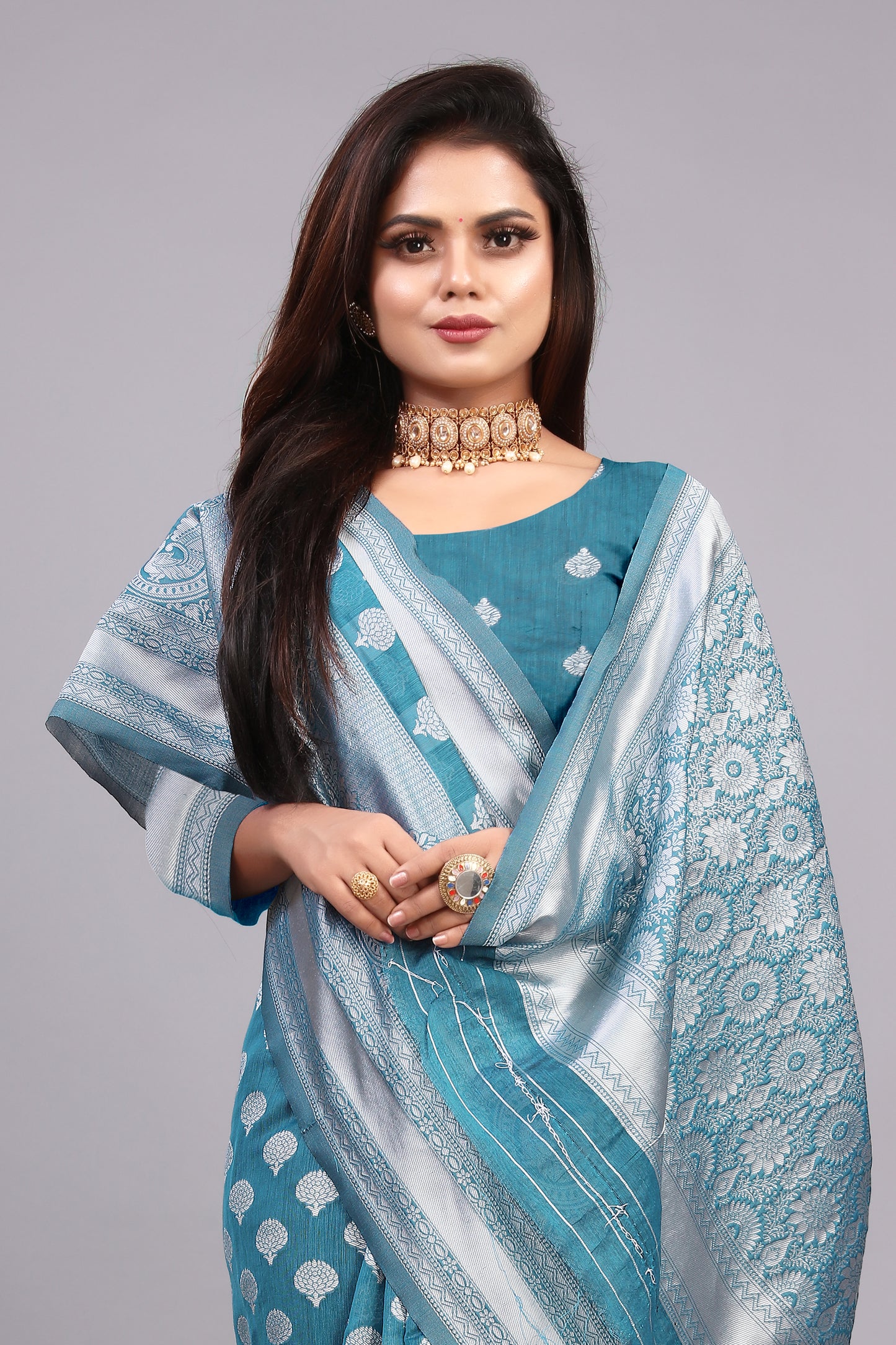 Delightful Exclusive Attractive Designer Bollywood Saree For Women Soft Lichi Silk saree with Rich Pallu & Meenakari with Weaving  Border ( Rapair Buta - Light Blue )