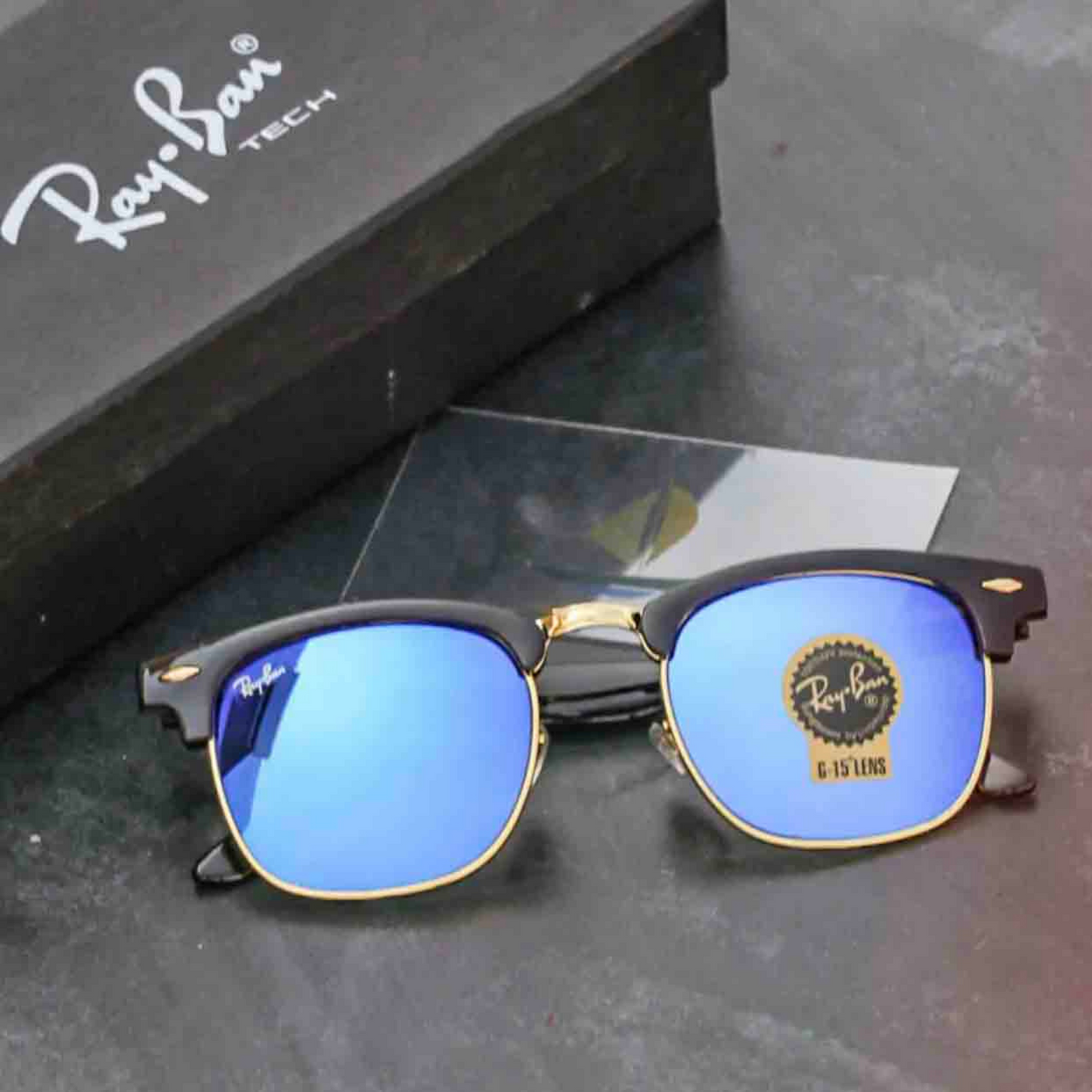 RAY-BAN New Stylish Blue & Gold 3016 Sunglass For Unisex