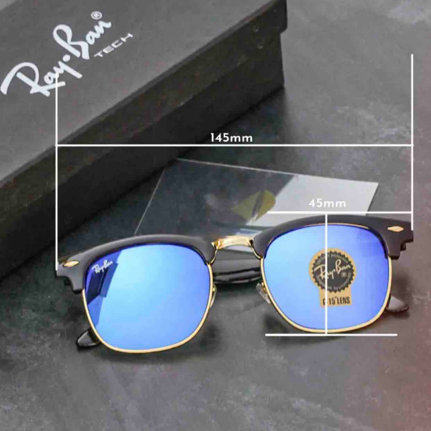 RAY-BAN New Stylish Blue & Gold 3016 Sunglass For Unisex