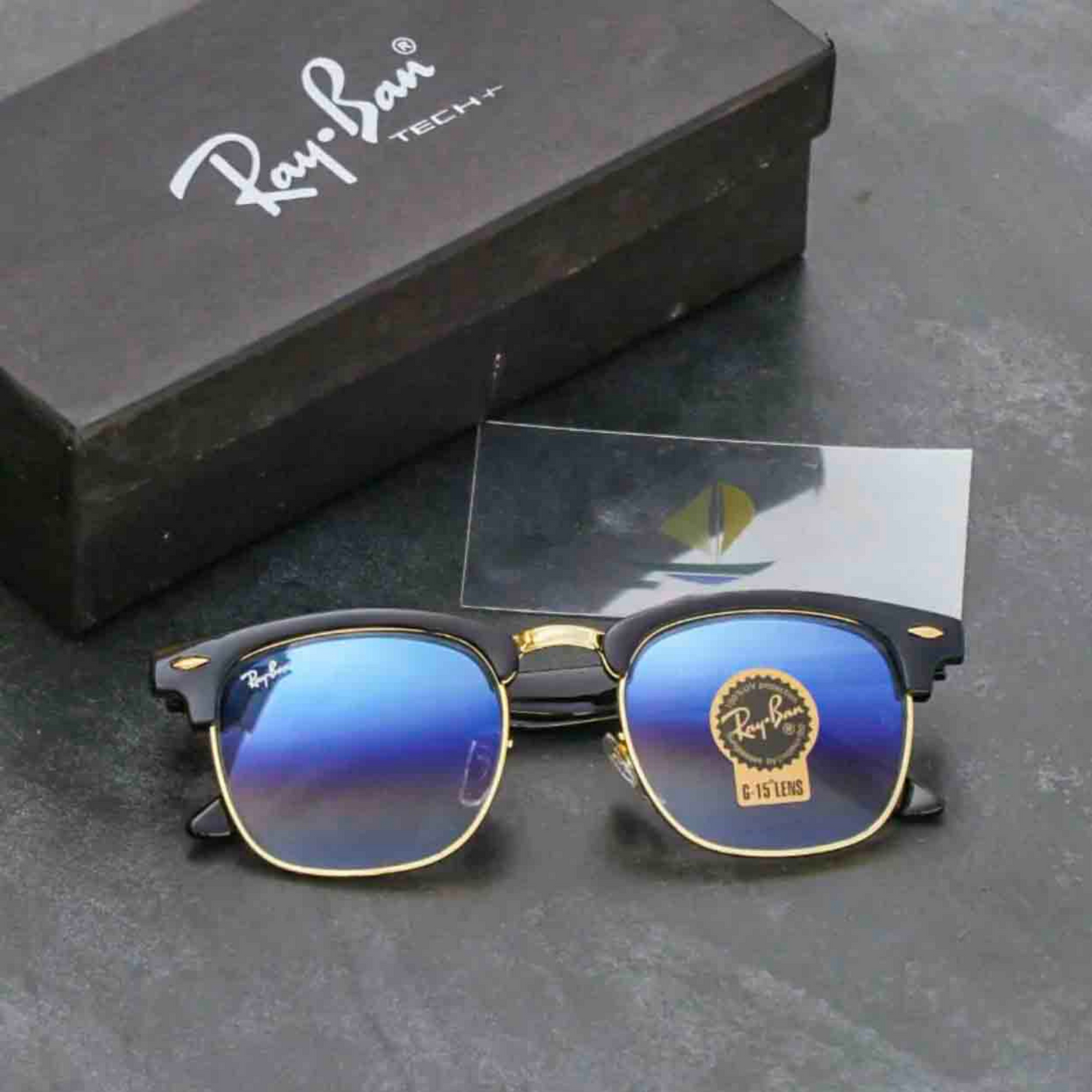 RAY-BAN New Stylish Blue Shaded & Gold 3016 Sunglass For Unisex