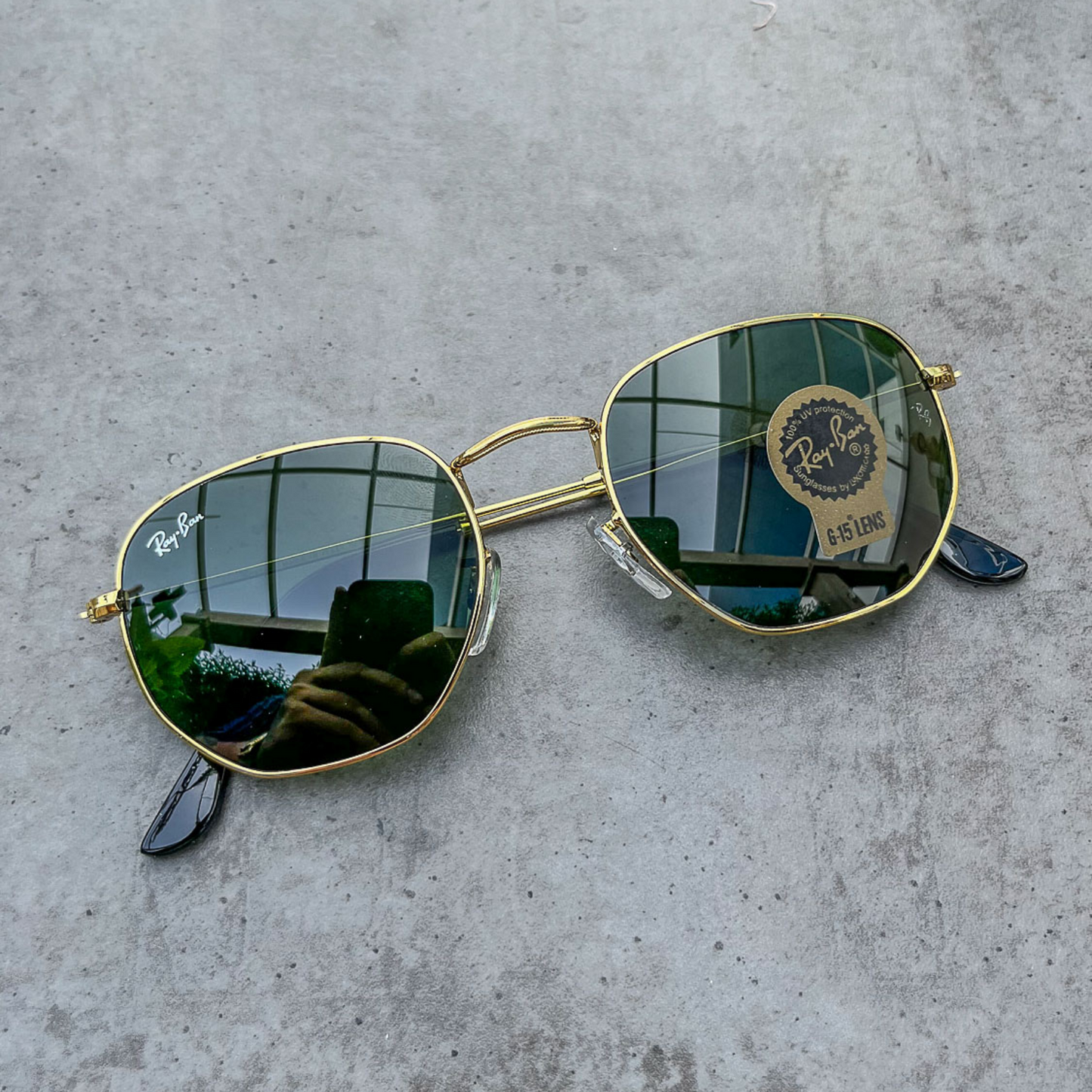 RAY-BAN New Stylish Attractive Green & Gold 3447 Round Sunglass For Unisex