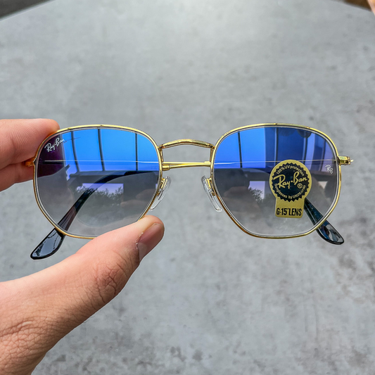 RAY-BAN New Stylish Attractive Blue Shaded & Gold 3447 Round Sunglass For Unisex