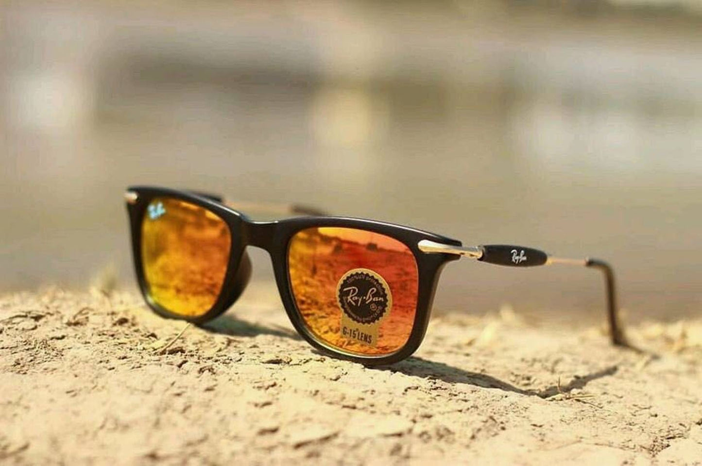 RAY-BAN New Modern Addition Orange & Gold 2148 Square Sunglass For Unisex