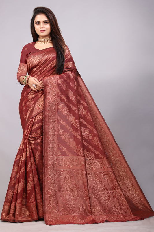 Delightful Exclusive Attractive Designer Bollywood Saree For Women Soft Lichi Silk saree with Rich Pallu & Meenakari with Weaving  Border ( Rapair Leriya - Maroon )