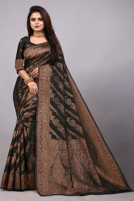 Delightful Exclusive Attractive Designer Bollywood Saree For Women Soft Lichi Silk saree with Rich Pallu & Meenakari with Weaving  Border ( Rapair Leriya - Black )