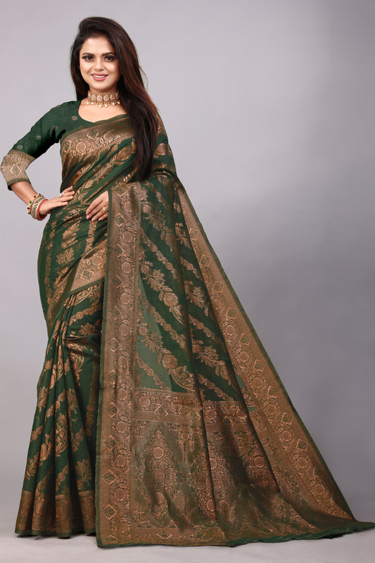 Delightful Exclusive Attractive Designer Bollywood Saree For Women Soft Lichi Silk saree with Rich Pallu & Meenakari with Weaving  Border ( Rapair Leriya - Dark Green )
