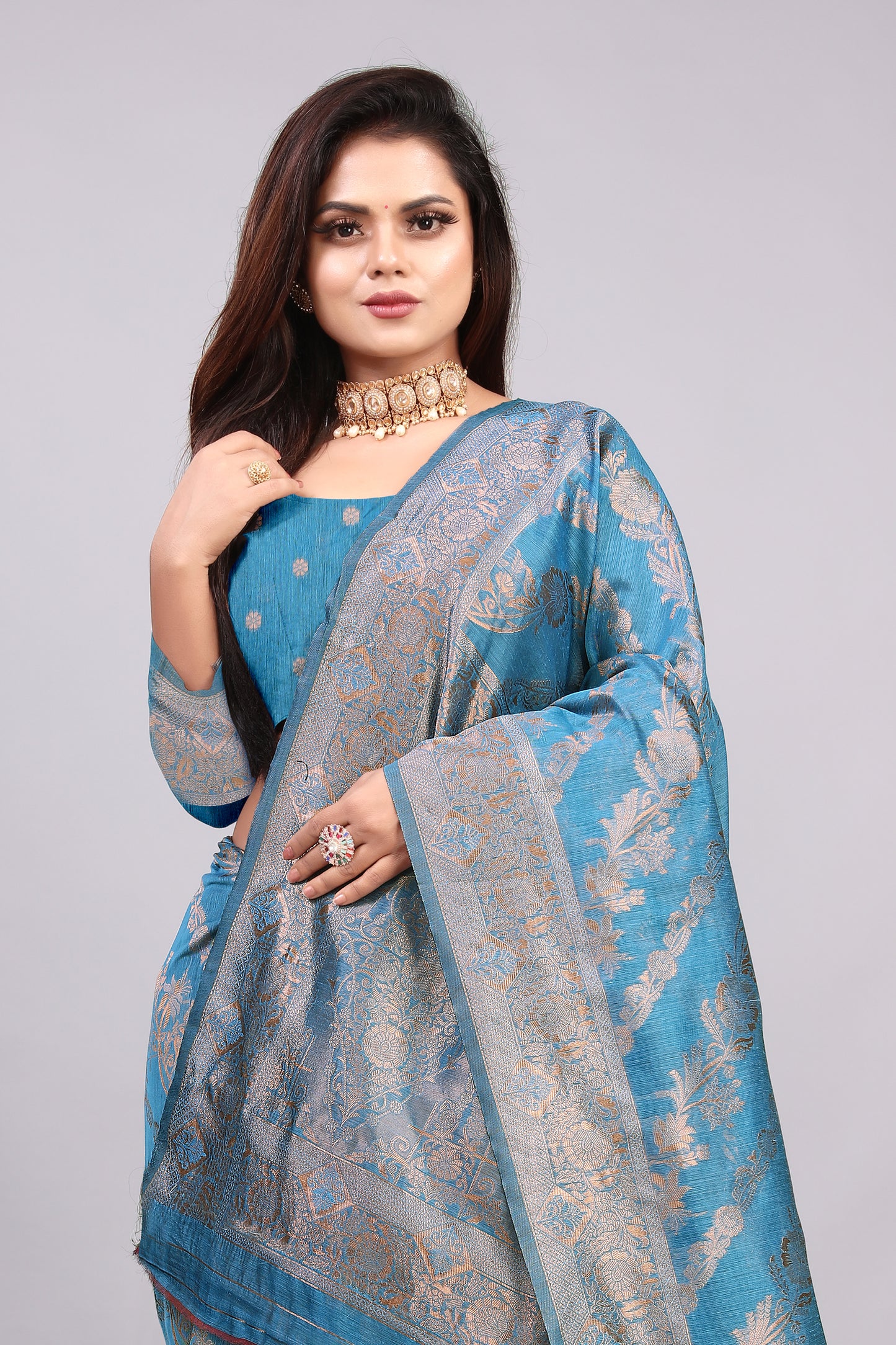 Delightful Exclusive Attractive Designer Bollywood Saree For Women Soft Lichi Silk saree with Rich Pallu & Meenakari with Weaving  Border ( Rapair Leriya - Light Blue )