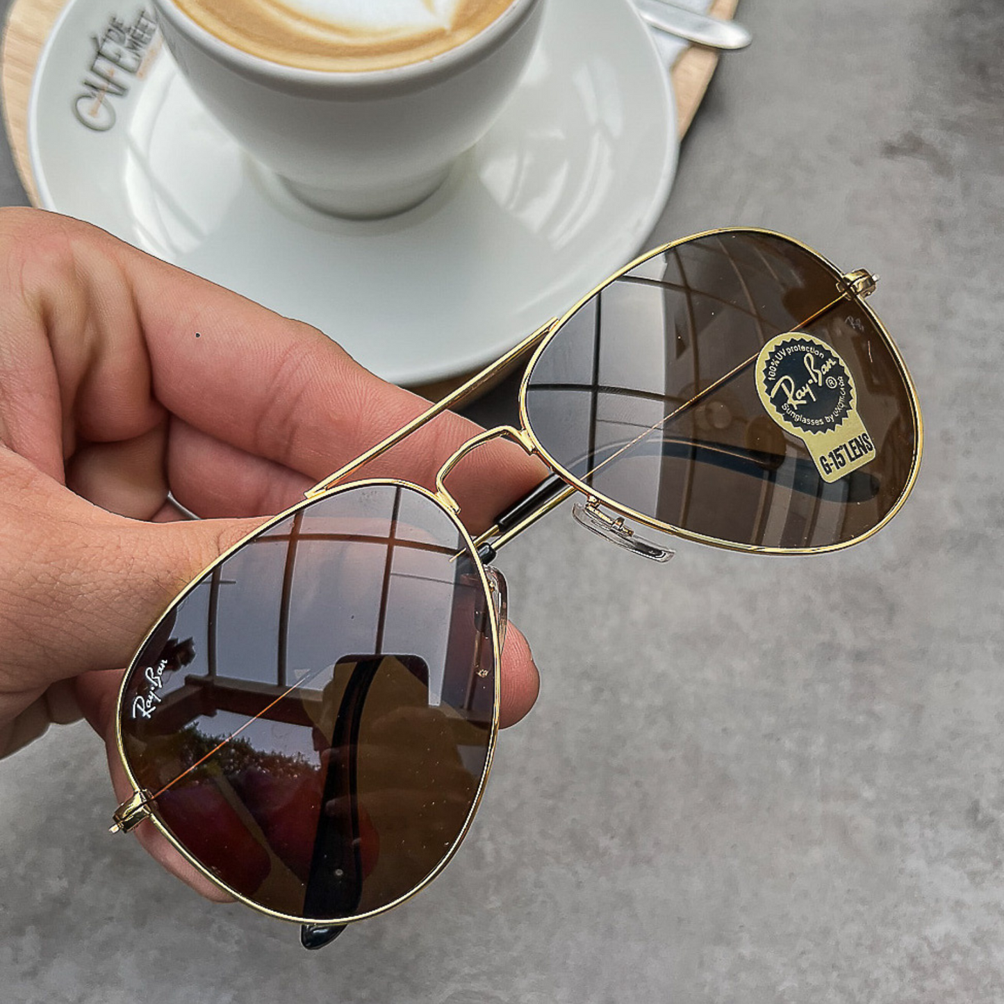 RAY-BAN Brown & Gold 3026 Aviator Causal Latest Sunglass For Unisex.