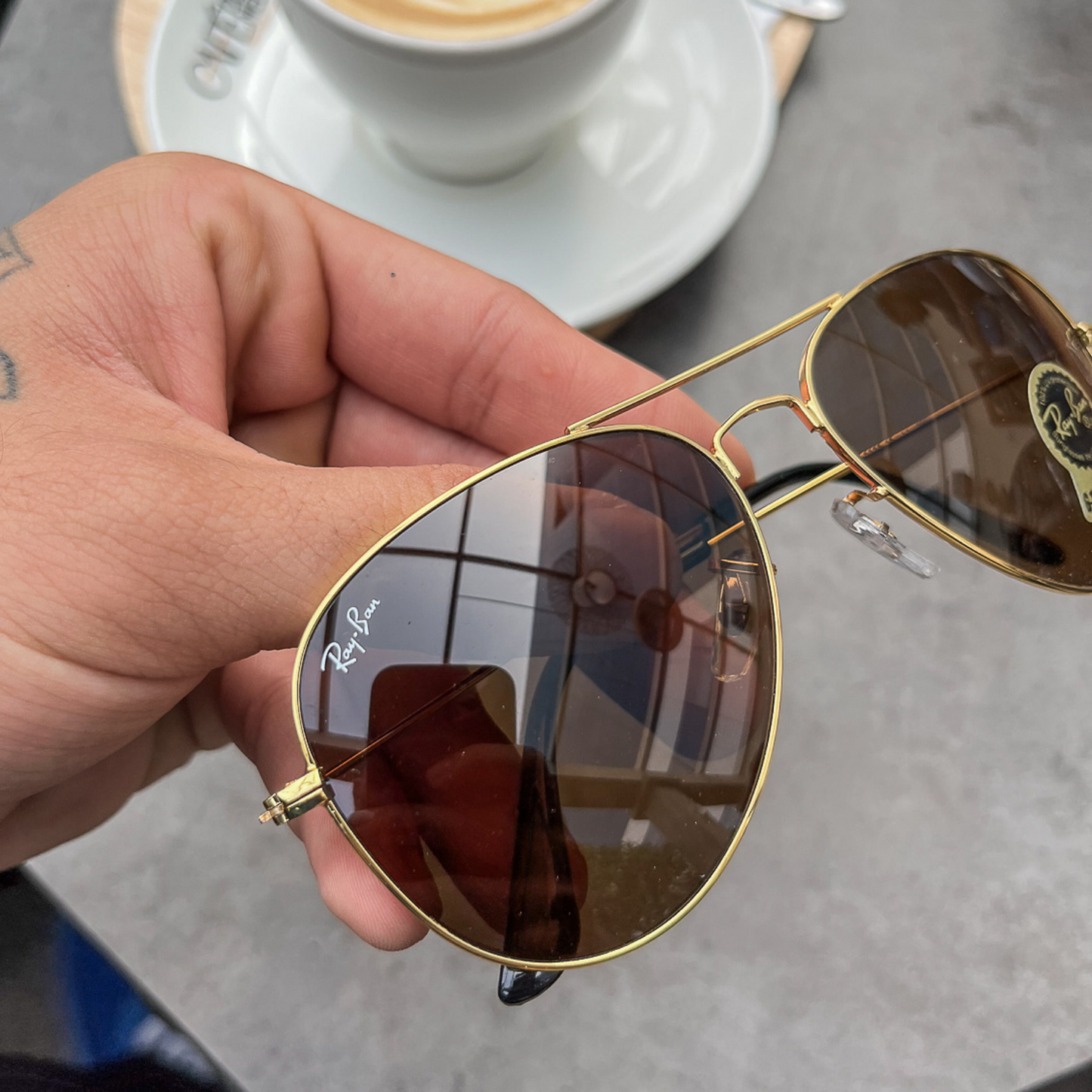 RAY-BAN Brown & Gold 3026 Aviator Causal Latest Sunglass For Unisex.