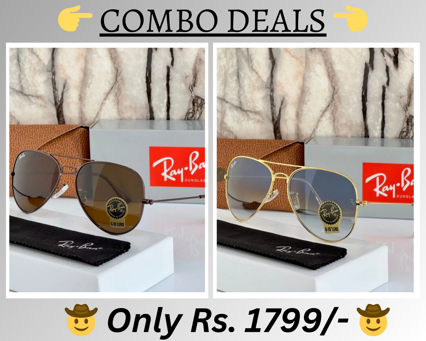 RAY-BAN New Top Trending Men's Pack Of 2 Combo Hot Favourite Wintage Sunglass For Unisex.