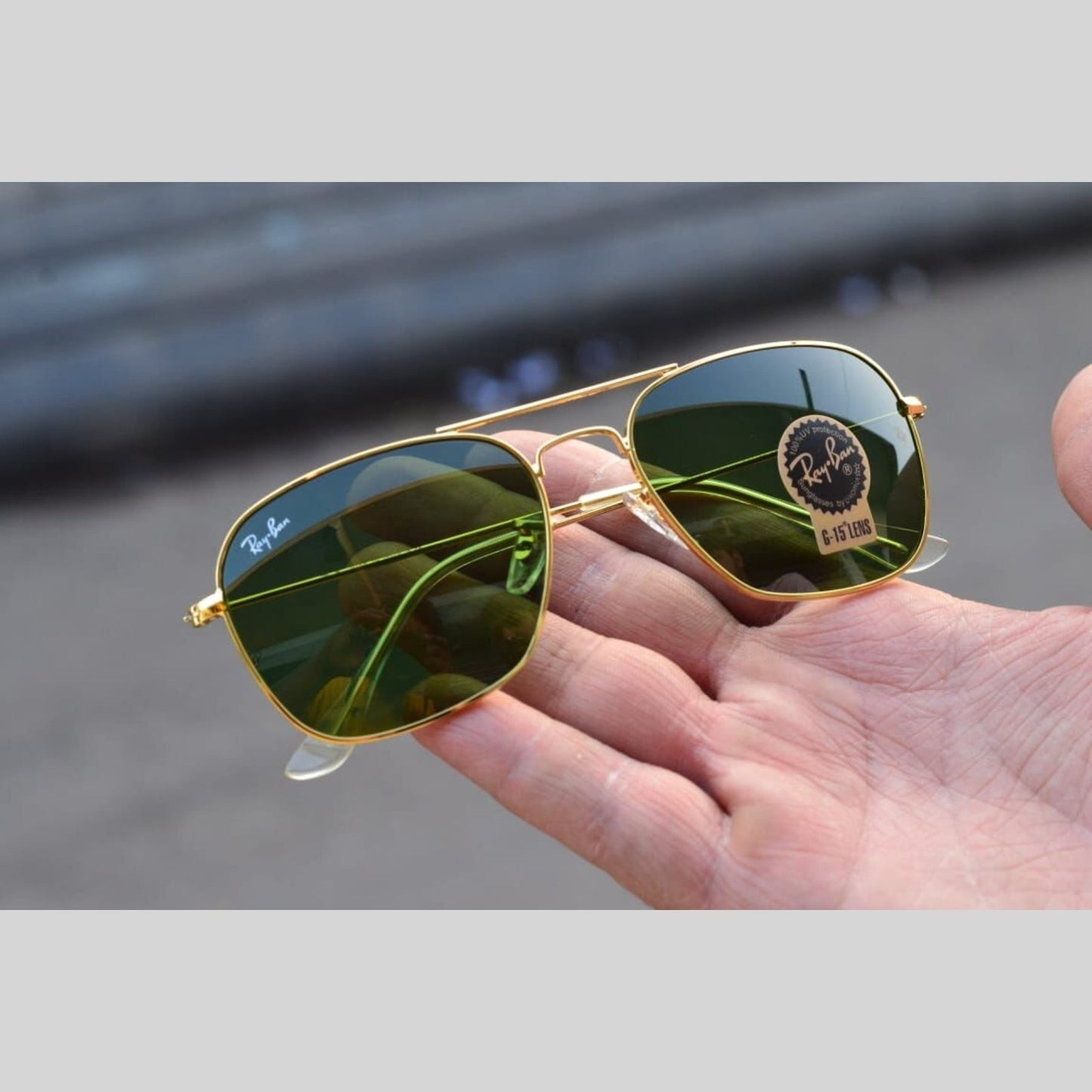 RAY-BAN New Attractive Green & Gold 3136 Square Aviator Style Sunglass For Unisex