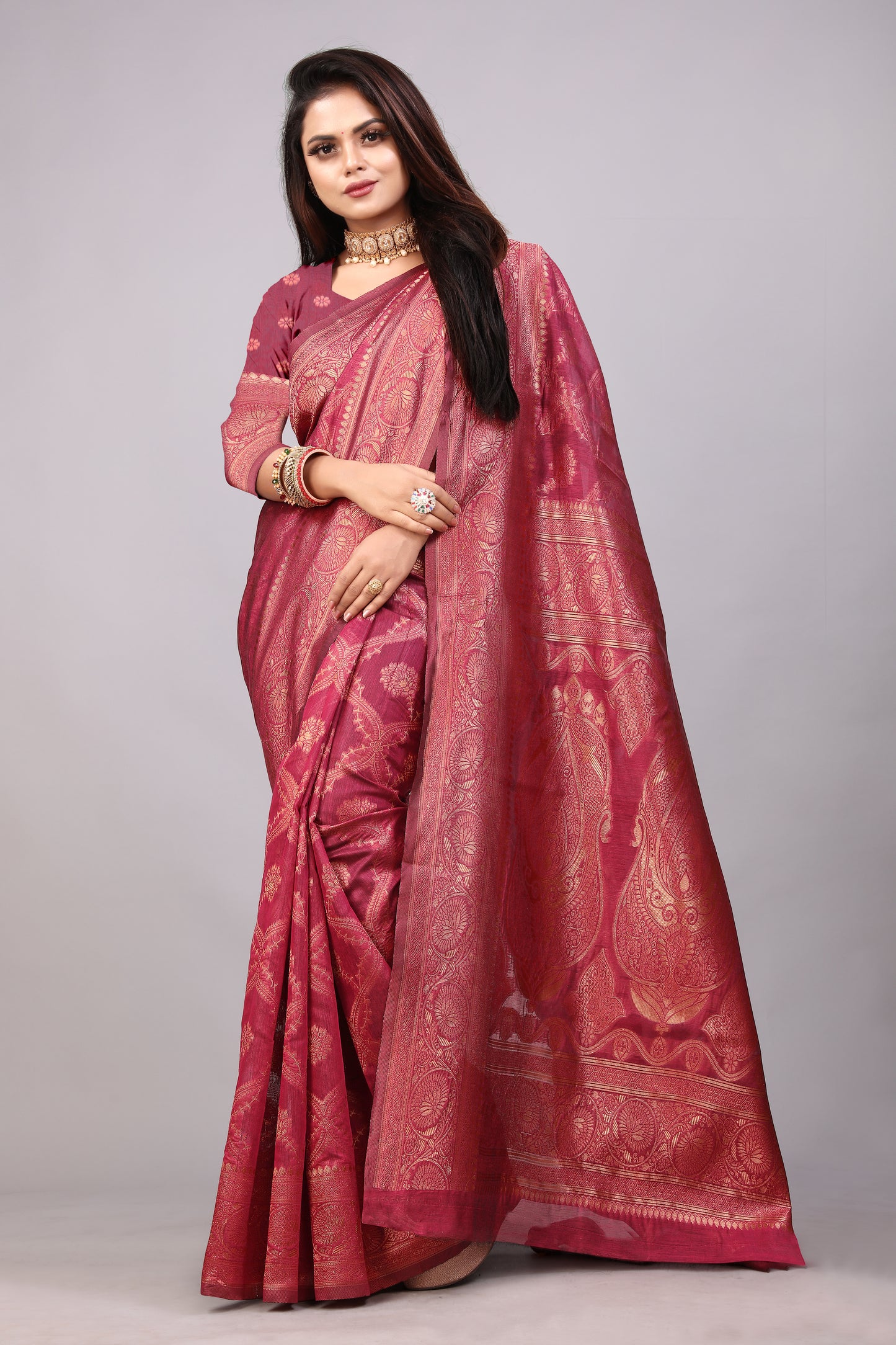 Delightful Exclusive Attractive Designer Bollywood Saree For Women Soft Lichi Silk saree with Rich Pallu & Meenakari with Weaving  Border ( Rapair Leriya 02 - Pink )