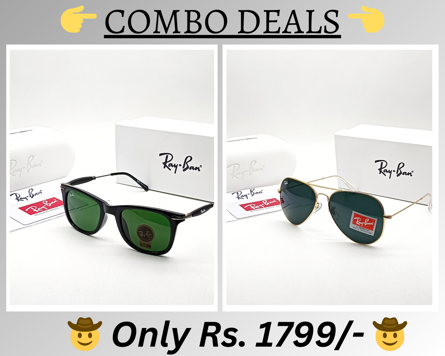 RAY-BAN New Top Trending Men's Pack Of 2 Combo Hot Favourite Wintage Sunglass For Unisex.