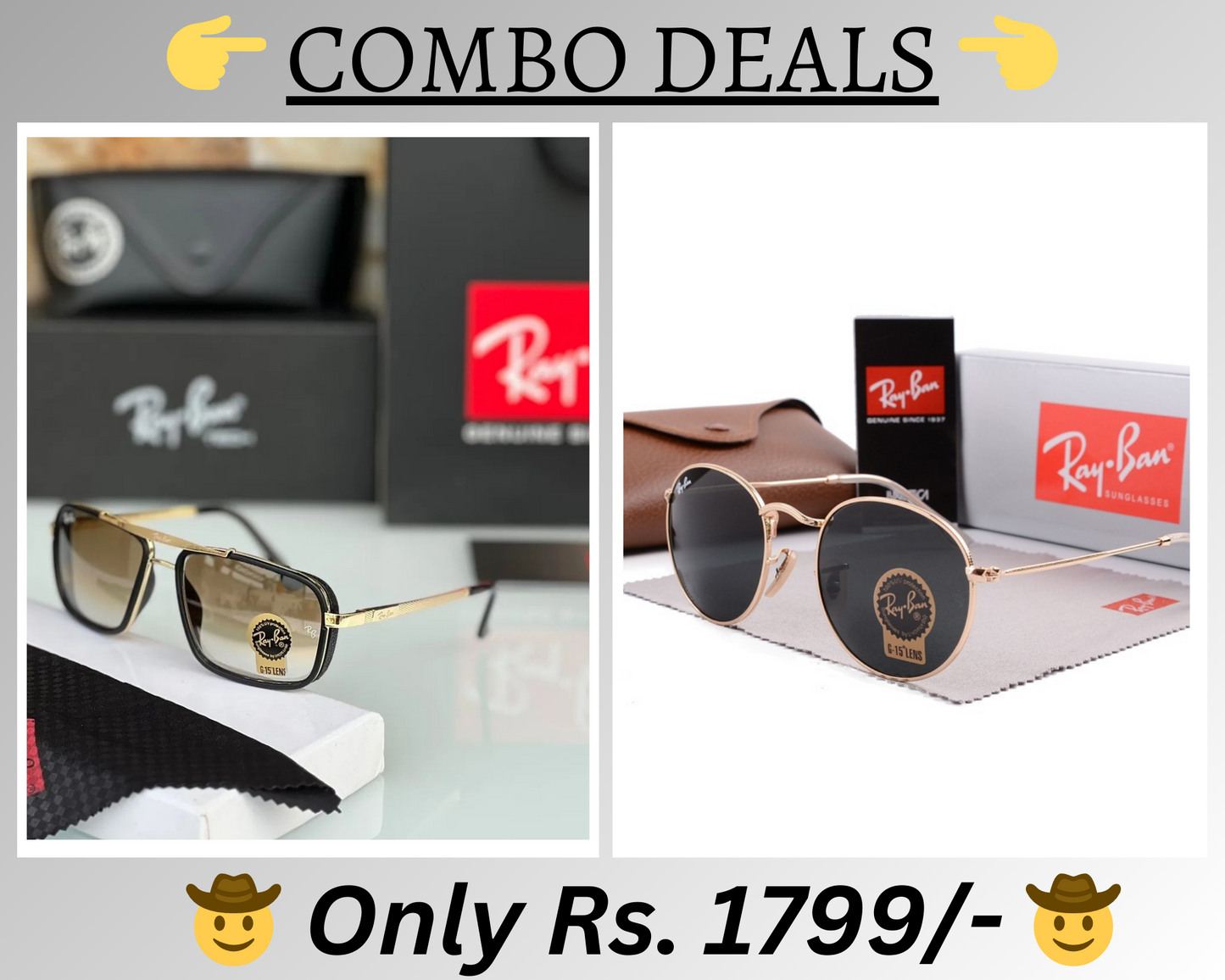 RAY-BAN New Top Trending Men's Pack Of 2 Combo Hot Favourite Wintage Sunglass For Unisex.