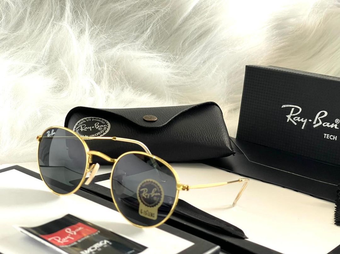 RAY-BAN New Stylish Attractive Black & Gold 3447 Round Sunglass For Unisex