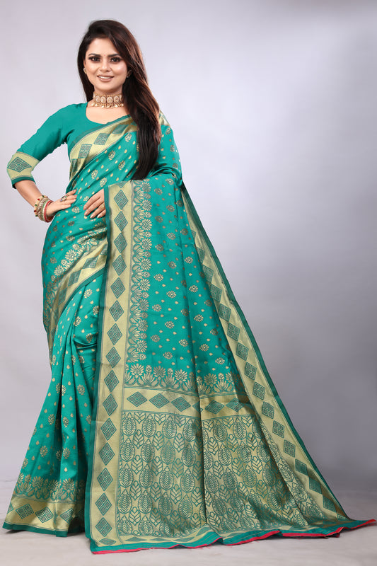 Delightful Exclusive Attractive Designer Bollywood Saree For Women Soft Lichi Silk saree with Rich Pallu & Meenakari with Weaving  Border ( Gold Chaki - Light Green )