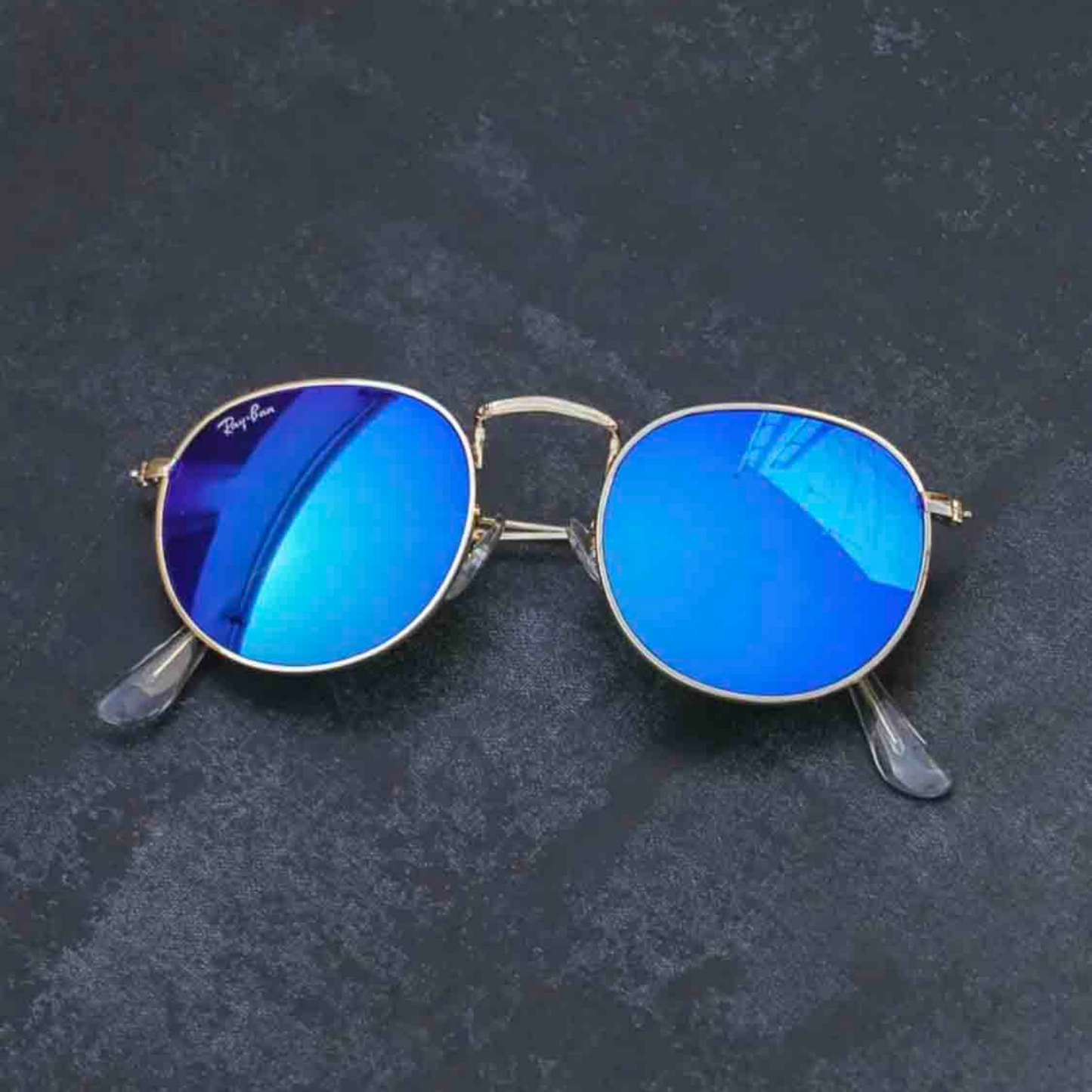 RAY-BAN New Stylish Attractive Blue & Gold 3447 Round Sunglass For Unisex