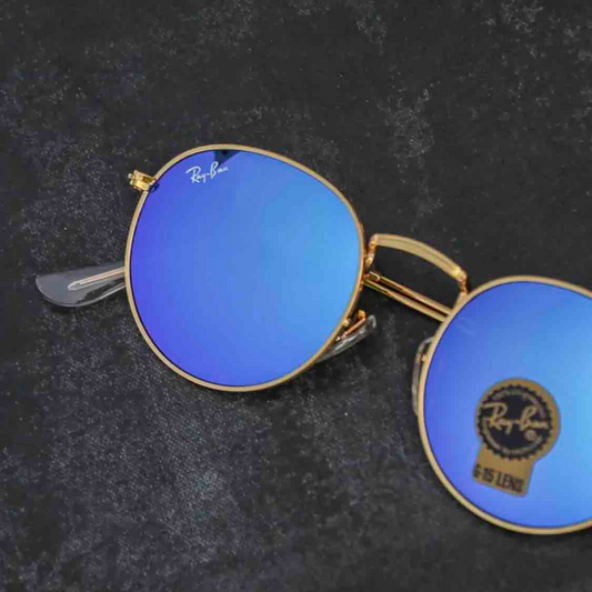 RAY-BAN New Stylish Attractive Blue & Gold 3447 Round Sunglass For Unisex