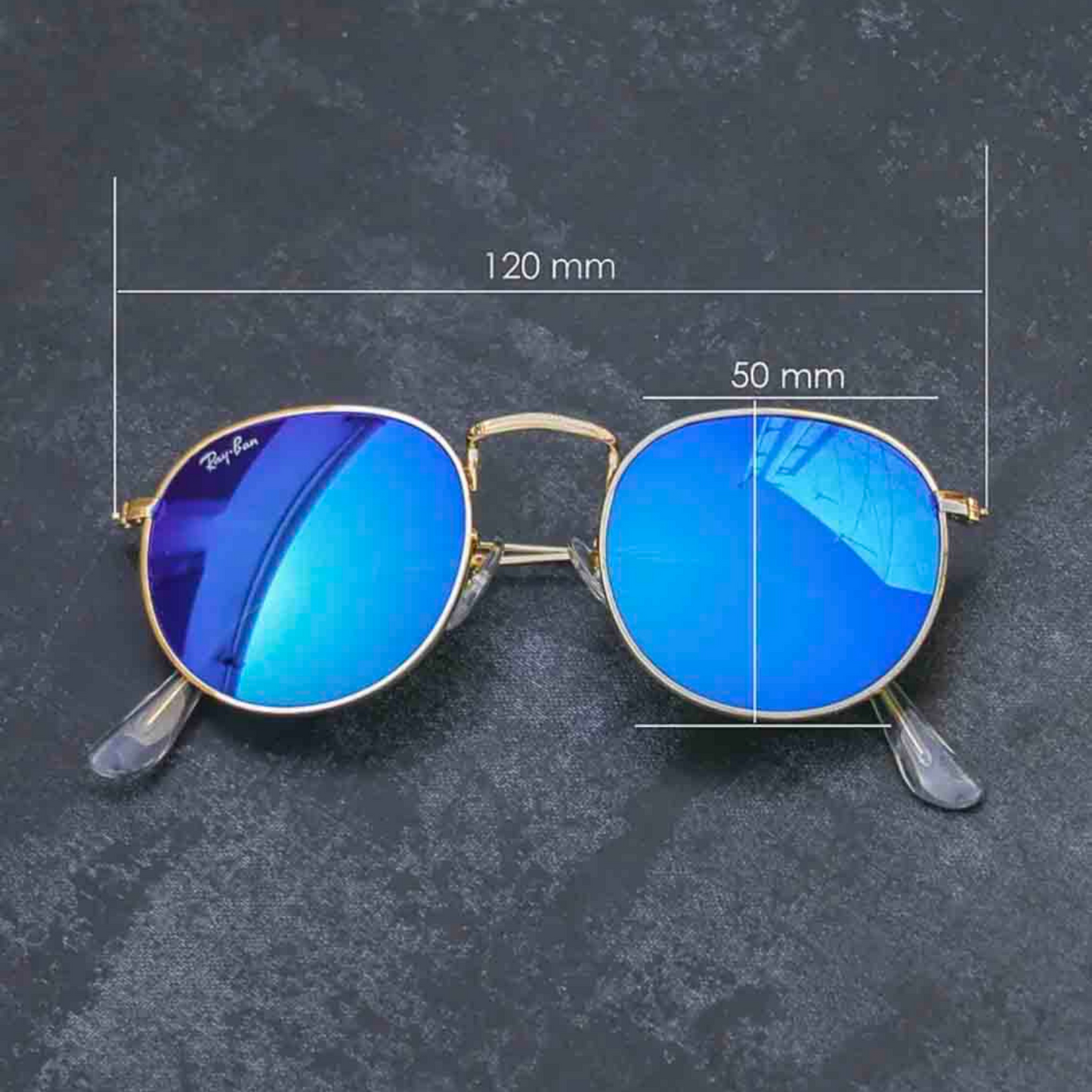 RAY-BAN New Stylish Attractive Blue & Gold 3447 Round Sunglass For Unisex