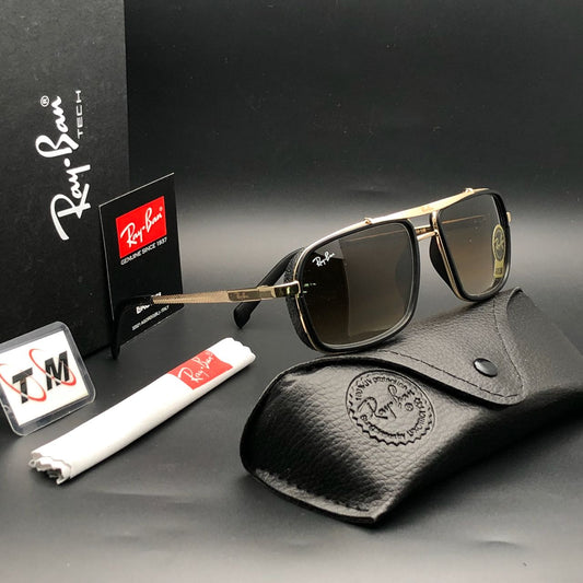 RAY-BAN Brown Shade & Gold 4413 Square Side Cap Hot Favourite Wintage Sunglass For Unisex.