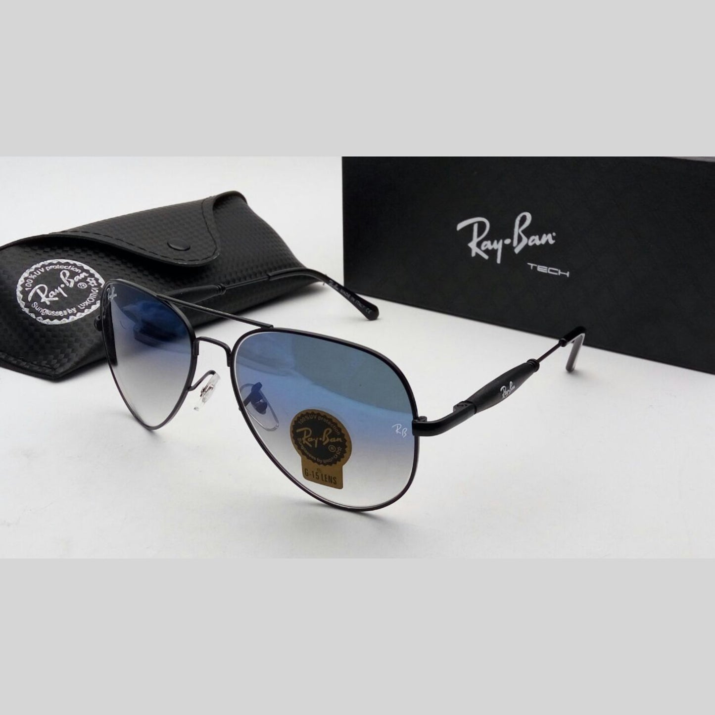 RAY-BAN Blue Shaded & Black 3517 Oval Trendy Hot Favourite Wintage Sunglass For Unisex.