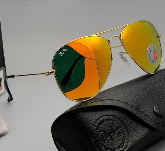 RAY-BAN Orange & Gold 3026 Aviator Causal Latest Sunglass For Unisex.