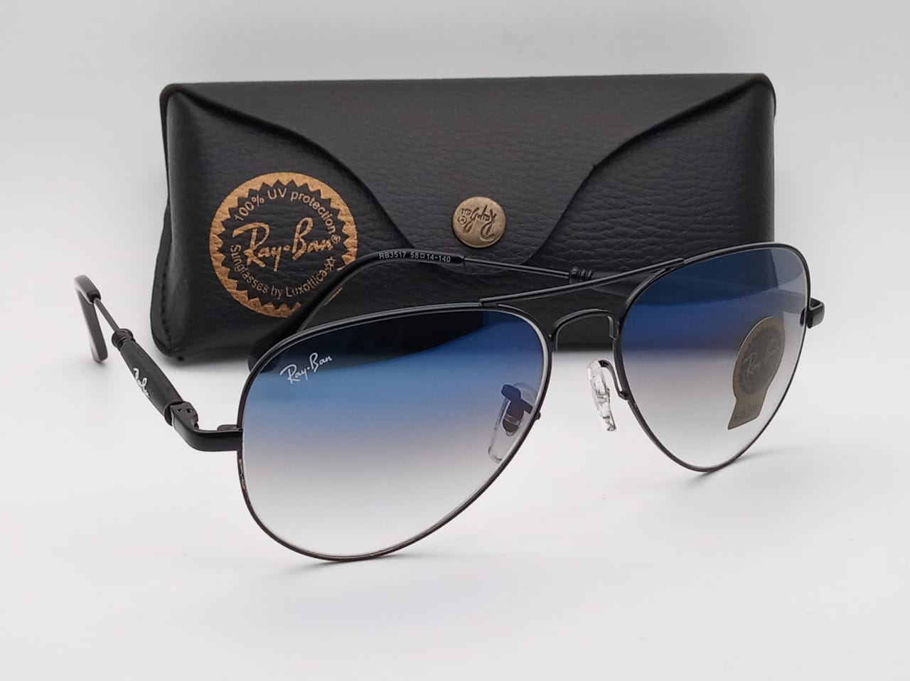 RAY-BAN Blue Shade & Black 3517 Oval Trendy Hot Favourite Wintage Sunglass For Unisex.