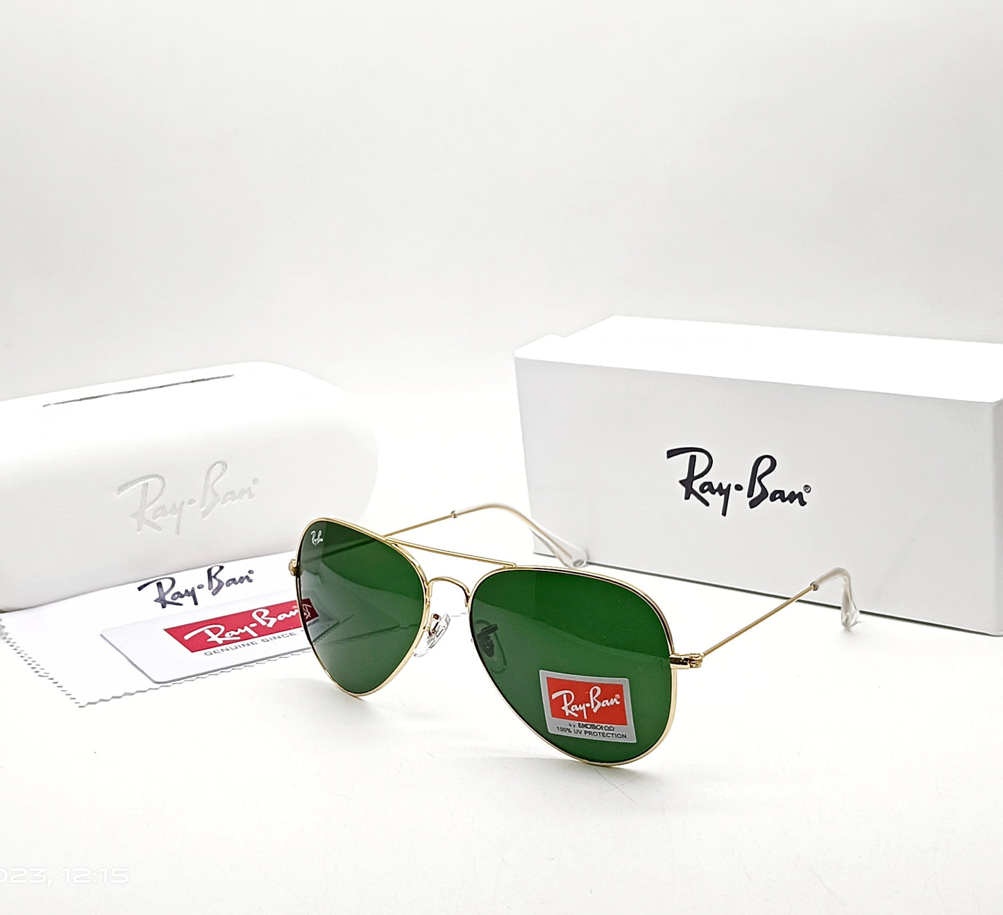 RAY-BAN Green & Gold 3026 Oval Aviator Metal Trendy Hot Favourite Wintage Sunglass For Unisex.