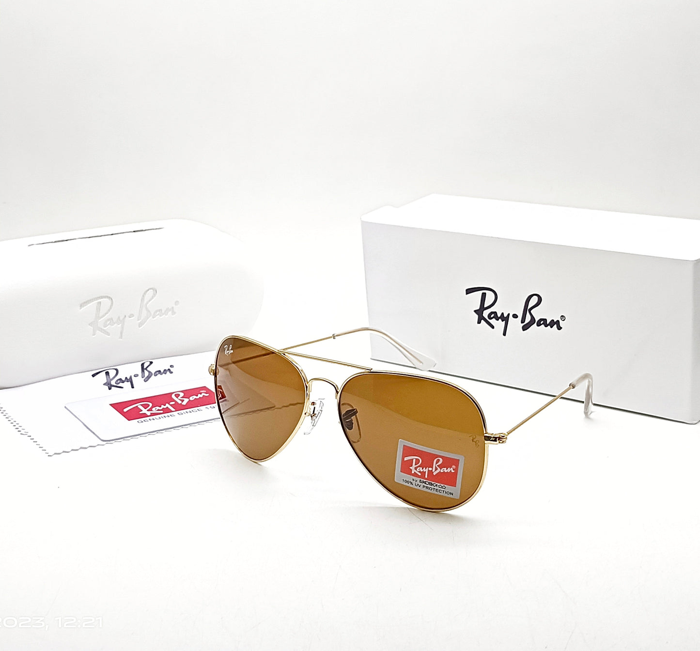 RAY-BAN Brown & Gold 3026 Oval Aviator Metal Trendy Hot Favourite Wintage Sunglass For Unisex.