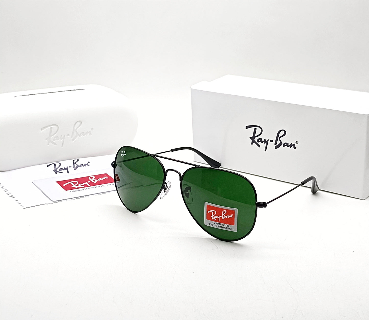 RAY-BAN Green & Black 3026 Oval Aviator Metal Trendy Hot Favourite Wintage Sunglass For Unisex.