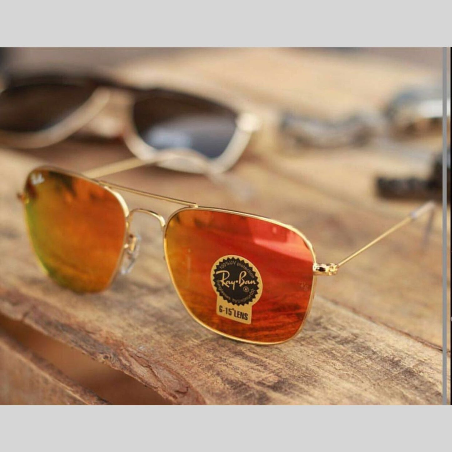 RAY-BAN New Attractive Orange & Gold 3136 Square Aviator Style Sunglass For Unisex