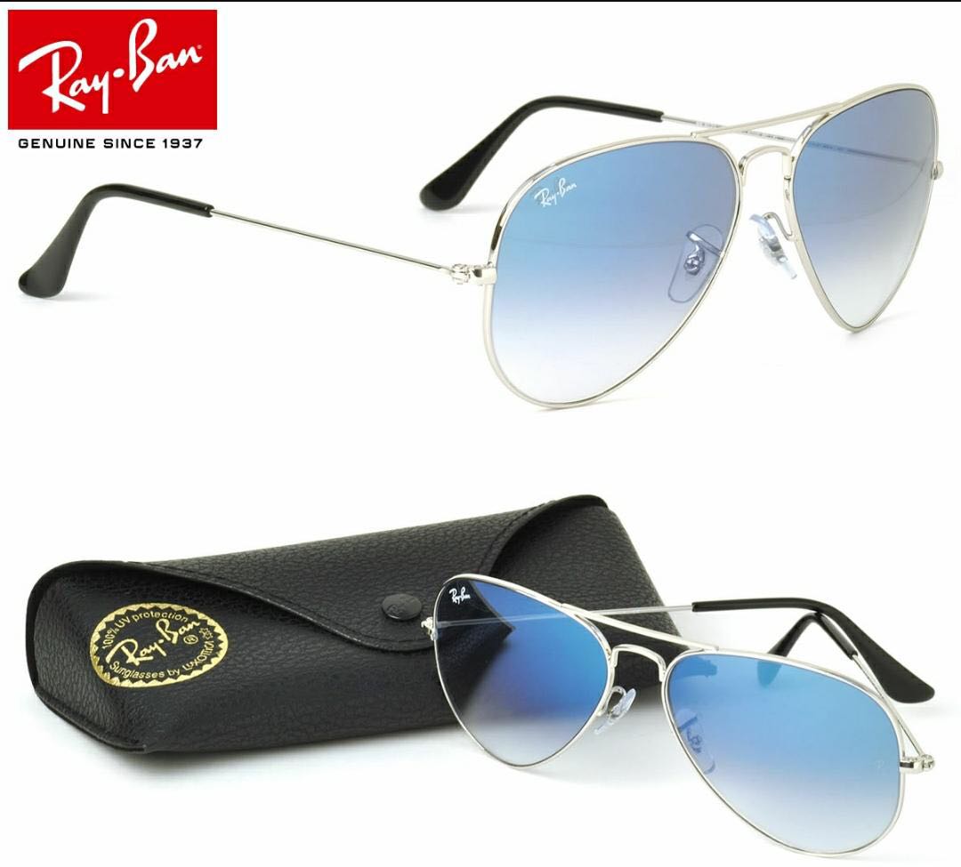 RAY-BAN Blue Shaded & Silver 3026 Aviator Causal Latest Sunglass For Unisex.