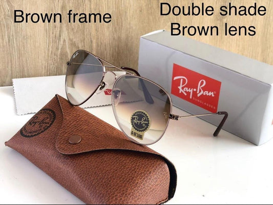 RAY-BAN Brown Shade & Brown 3026 Oval Aviator Metal Trendy Hot Favourite Wintage Sunglass For Unisex.