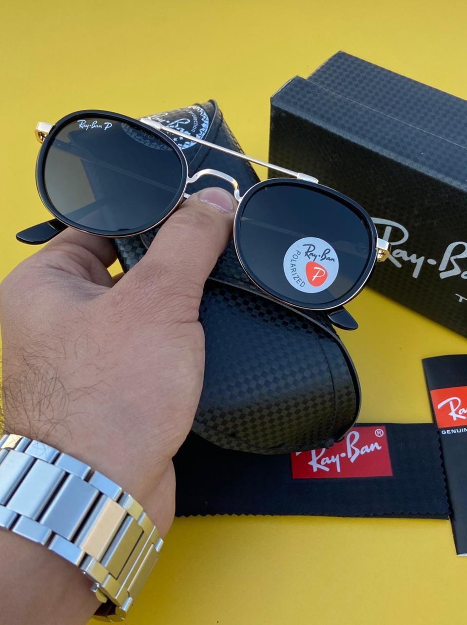 RAY-BAN Black & Gold 4612 Round Side Cap Causal All Suitable Sunglass For Men Women.